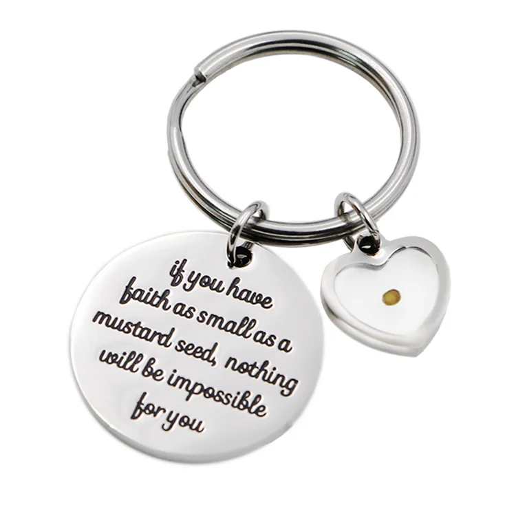 

Matthew 17:20 Real Mustard Seed Keychain Stainless Steel Religious Jewelry Christian Faith Gift, Silver color