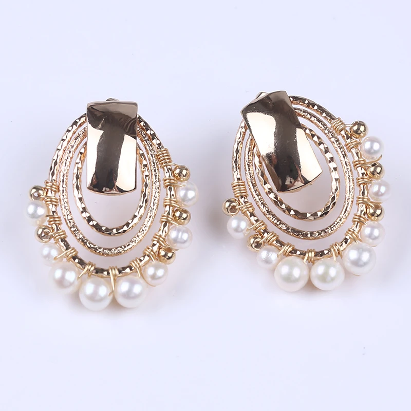 

Trendy Freshwater Pearl Gold Plated Stud Earrings for Women Jewelry, White