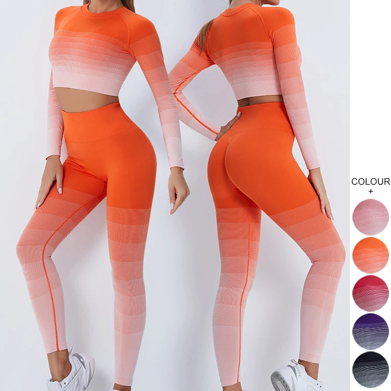 

High Quality and Cheap Selection Trend Design Seamless Gym Sport Long sleeve Womens Tight High Waisted Stretchy Pants Set