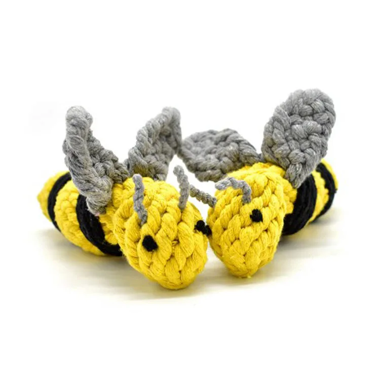 

2021 Popular Ecologic Dog Necessities Cute Little Bee Hand Weave Cotton Rope Pet Training Interactive Dog Toys