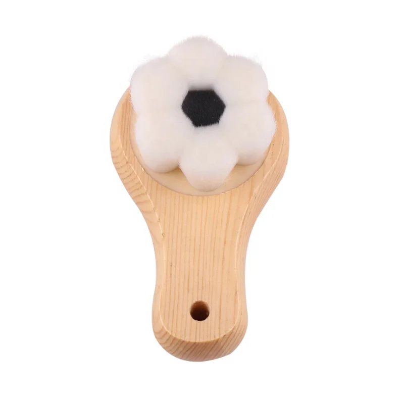

Flower Shape Hair Handheld Eco-friendly Soft Face Washing Brush with Wood Handle, Wood color