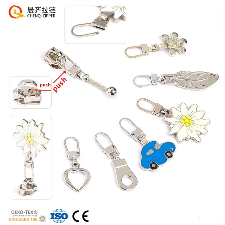 

Custom personalized zipper pulls replacement repair bag hardware zip sliders puller various styles