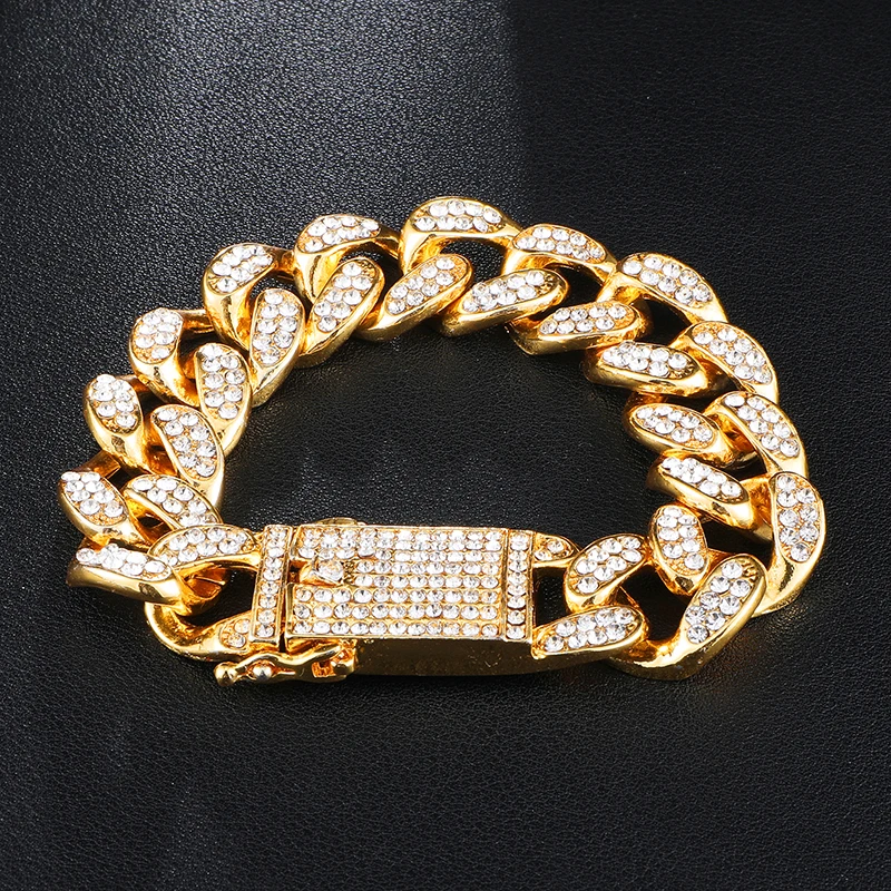 

New Arrival 19mm Miami Cuban Link bracelets Prong Cuban Link For Men Fashion Jewelry, 24k gold