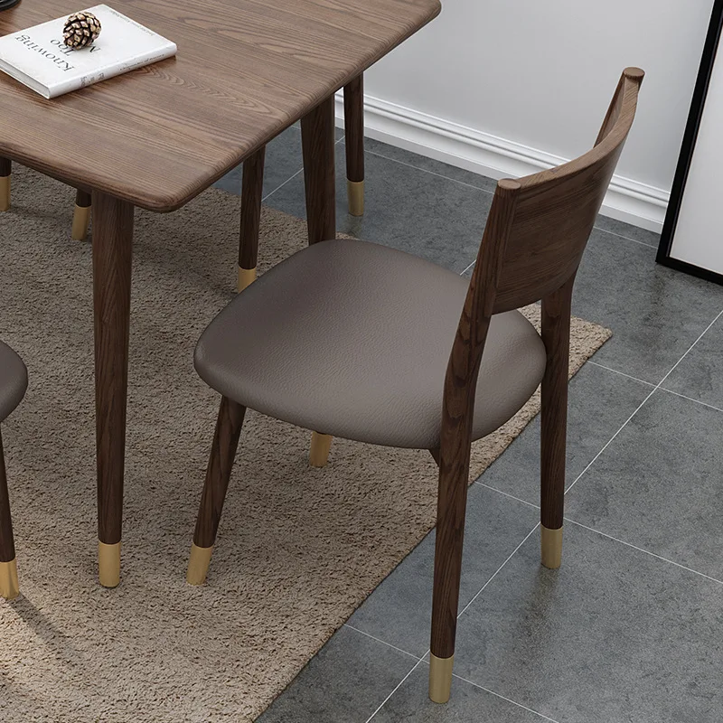 product-Morden custom simple design natural solid wooden dining chair with brass feet and grey fabri-2