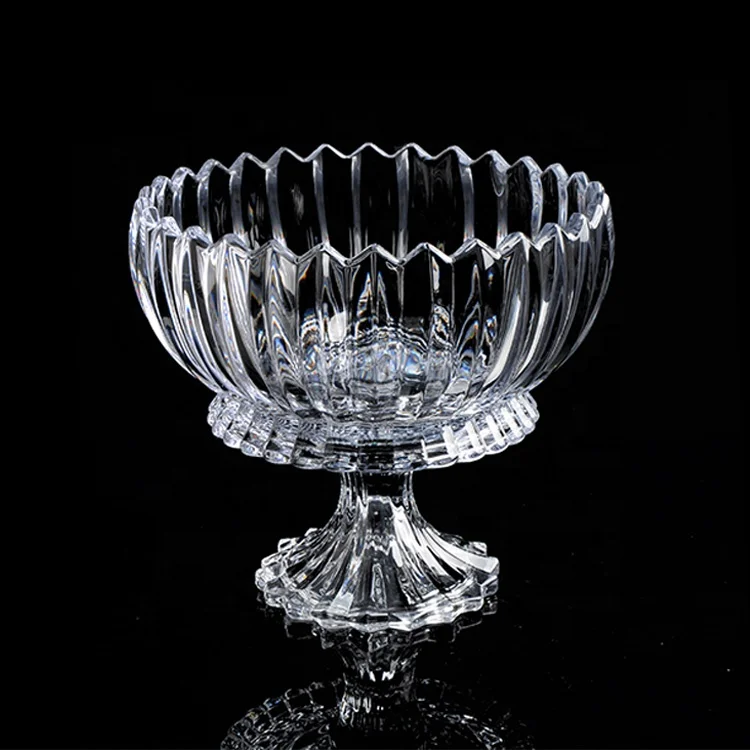 

home decorative large crystal clear glass footed fruit bowl with base stand