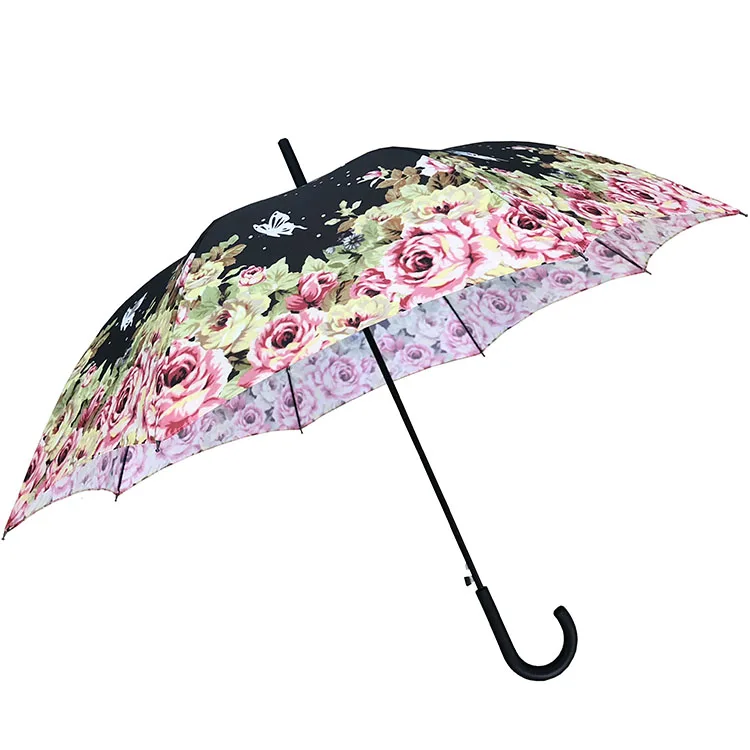 

2021 new invention Promotion full printed umbrella lace straight umbrella with logo prints