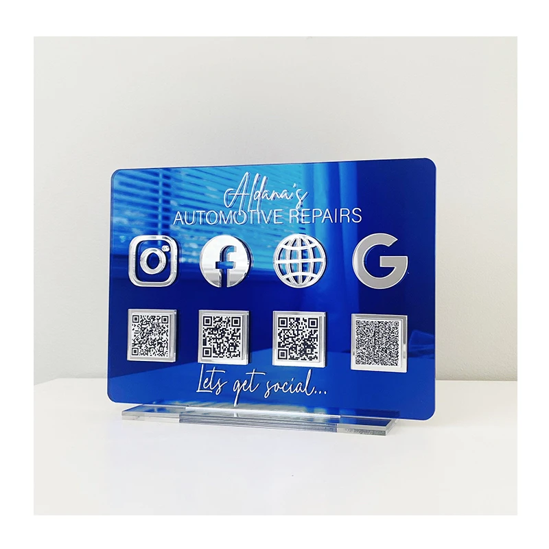 Custom Social Media Business QR Code Sign Modern Tabletop Business Sign Tradeshow Stand Store Parties Acrylic QR Code Sign