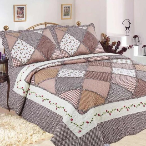 
King 3pcs Bedspread Water Wash Patchwork 100% Patchwork Printed Quilt  (62258933049)