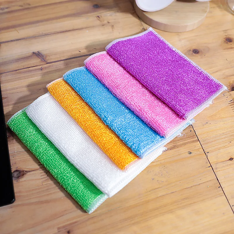 

A2693 Kitchen Thick Double Layer Cleaning Cloth Dish Towel Washing Bamboo Fiber Dishcloth Scouring Pad, 9 colors, pls remark