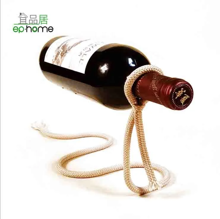 

modern magic novelty floating rope wine rack/holder gift craft three-dimensional suspension Bar Home Kitchen tabletop Decor, White, wine red and khaki.