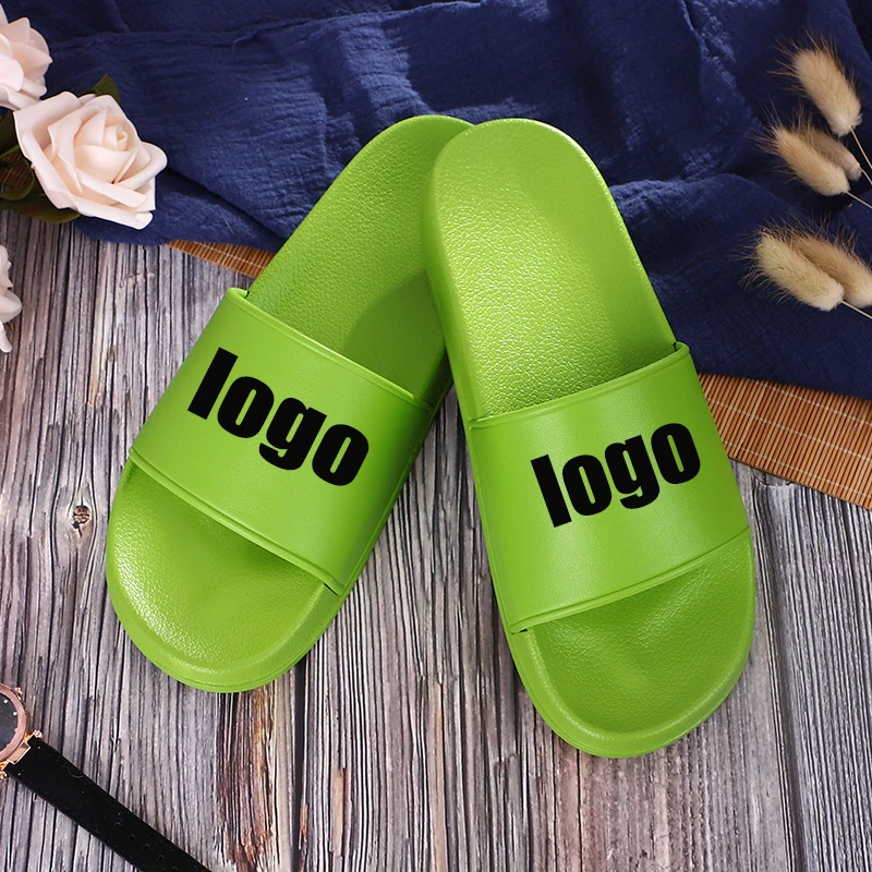

Trendy PVC beach slippers for your own design women custom slide sandal with logo, White/black/yellow/red/pink/navy