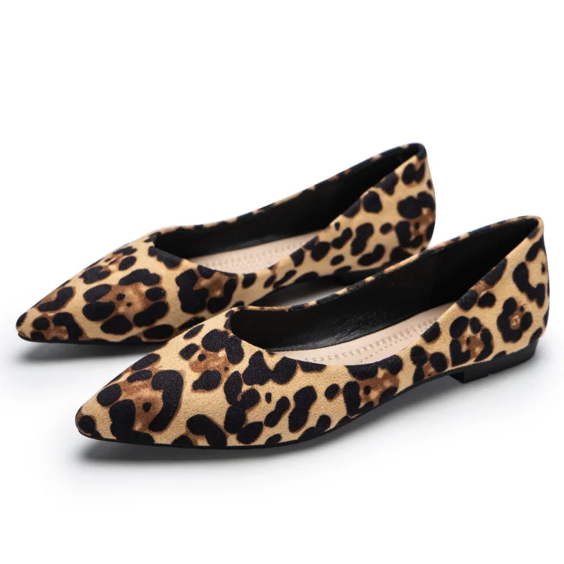 

2021 hot sell Women Flats Fashion Soft bottom bowknot leopard Pointed Toe Ballerina Shallow mouth Flat Slip On women Shoes, Camel