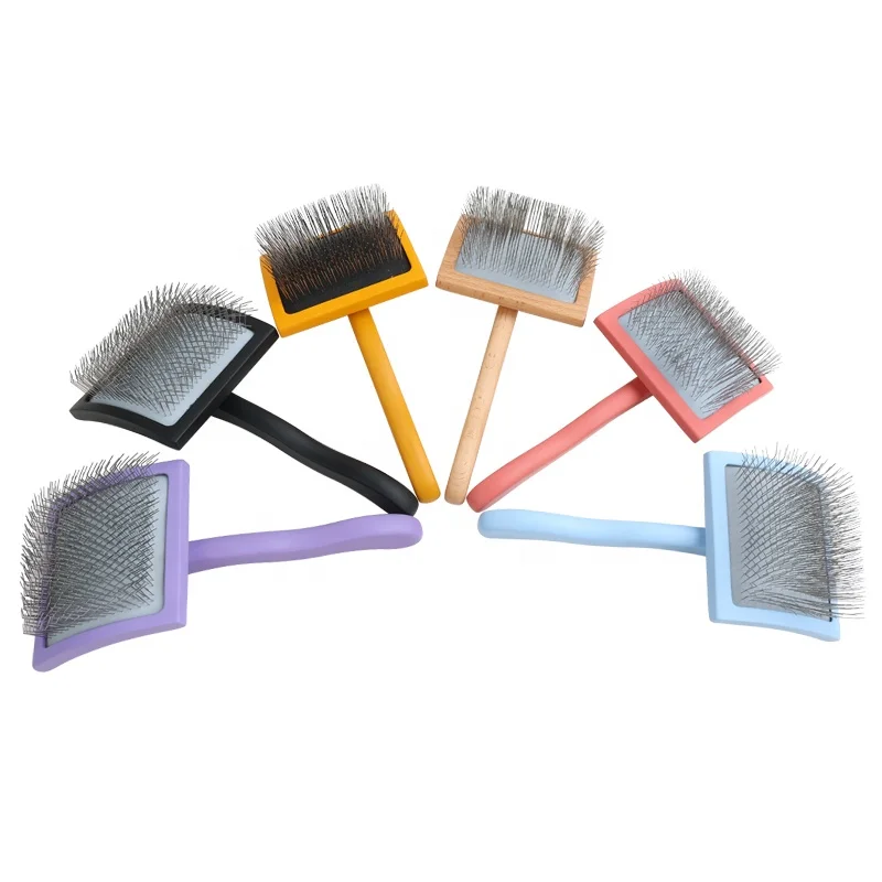 

Factory Wholesale Wooden Pet Wire Grooming Brush Metal Long Pin Slicker Brush For Dogs And Cats