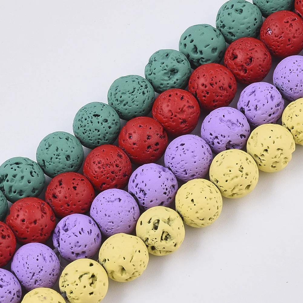 

PandaHall 8mm Mixed Color Spray Painted Round Natural Lava Beads