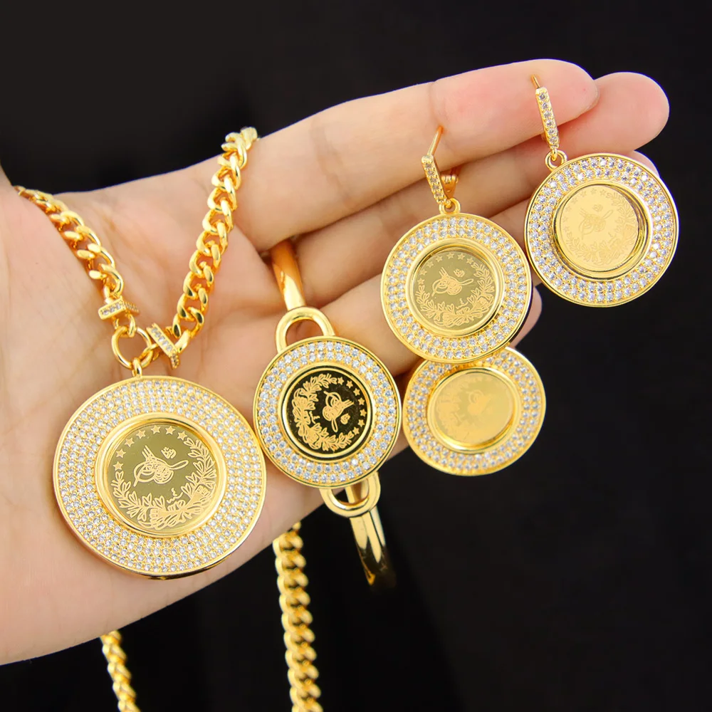 

New Personality Trend Necklace Settings Zirconia Jewelry Set High Quality Lira Coin Jewelry