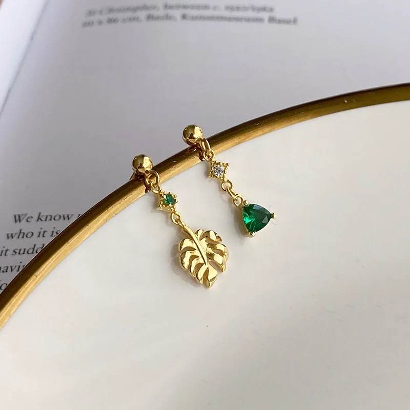 

VIANRLA dainty green zirconia dangle earrings gold palm tree leaf stud earring sterling silver earrings