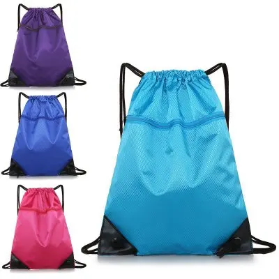 

Waterproof Polyester Sport Drawstring Bag With a zipper pocket, Multiple colors