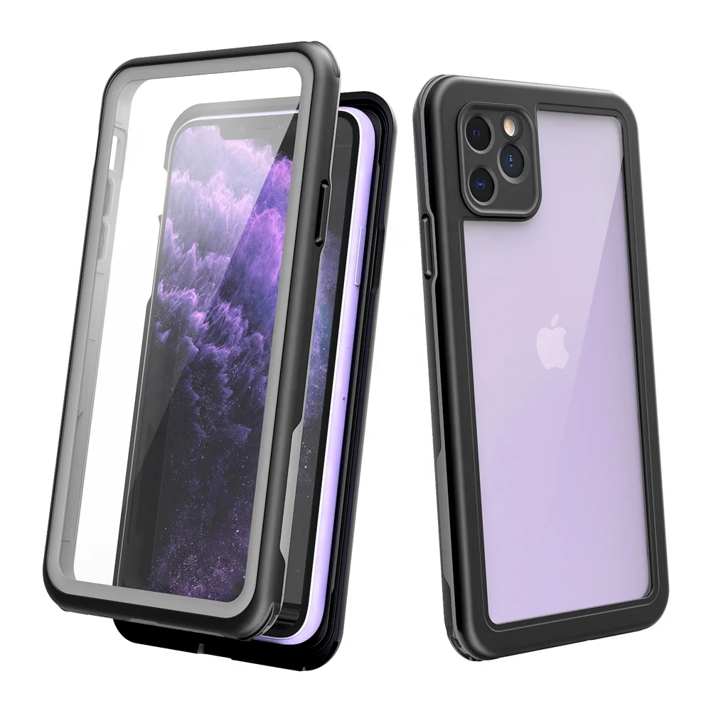

Wholesales In Stock Built-in Screen Protector Shockproof Phone Cover TPU IP68 Waterproof Phone Case for iPhone 11 Pro Max, Black, pink, blue, green,etc