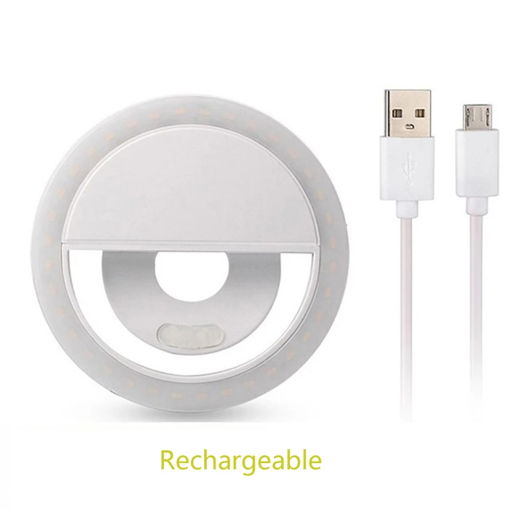 

Portable customized logo RK 12 28pcs led clip selfie ring led with rechargeable battery, Black/white/pink/blue