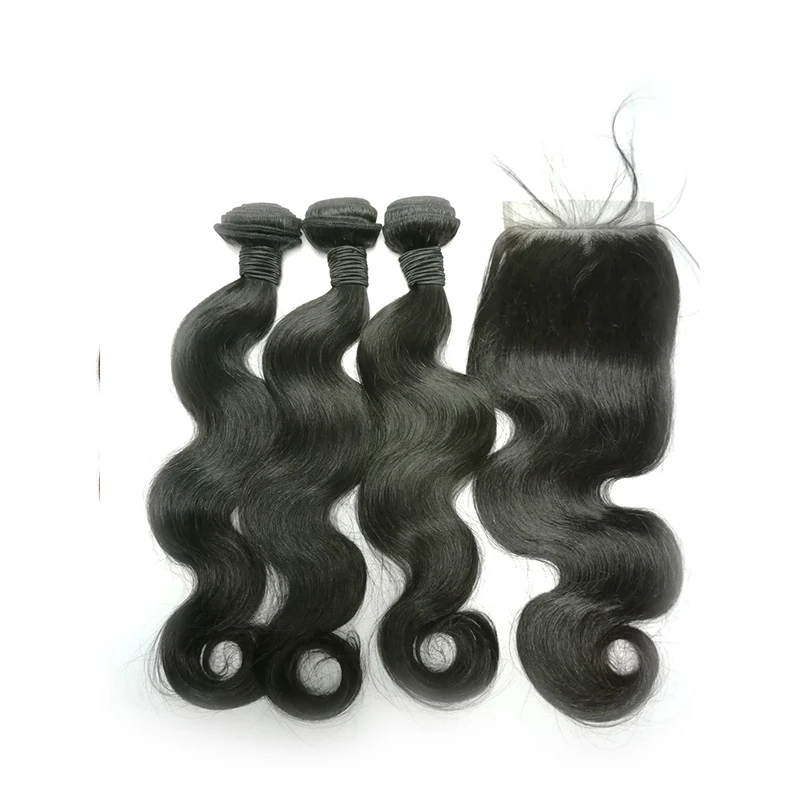 巴西身体波浪束与封闭处女头发 3 束 100% 未加工的雷米人发编织纬线