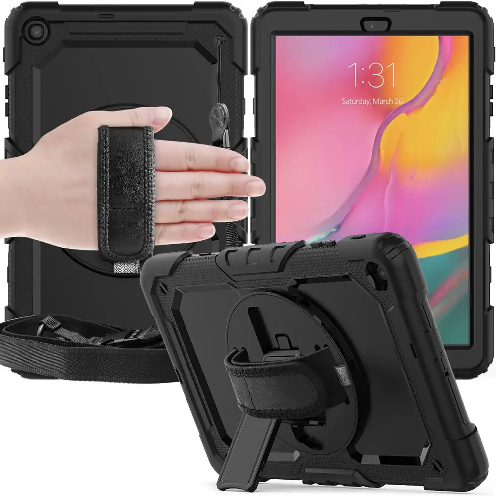 

360 Rotation Hand Pc Strap&Kickstand Silicon Tablet Case for Samsung Galaxy Tab A 10.1 Case 2019 T510 T515 Protective Cover