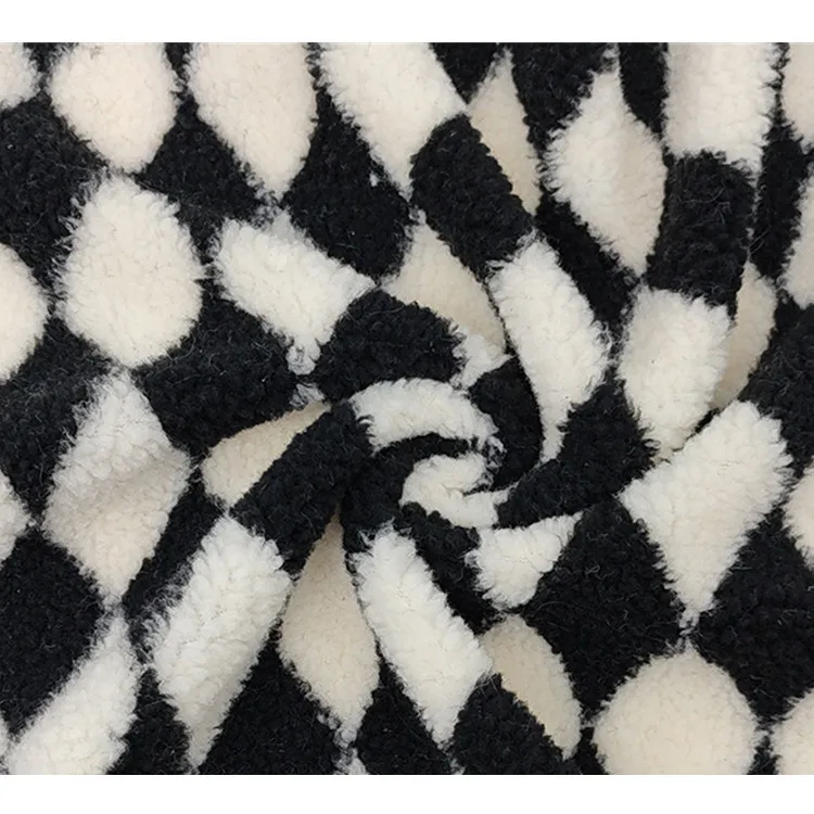 

100% Polyester Soft Polar Fleece Winter Fabric Cashmere Diamond Plaid Printed Berber Jacquard Fleece for Jacket Coat