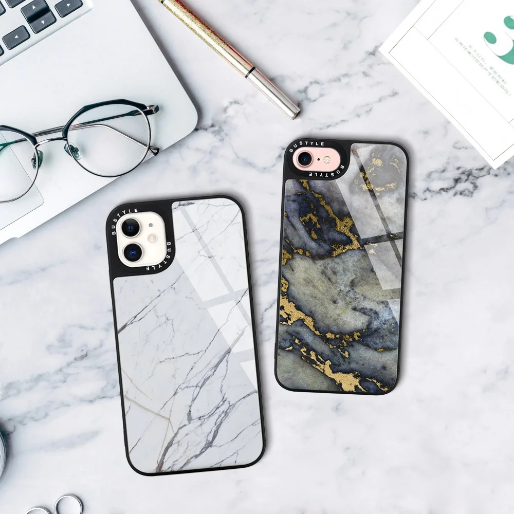 

TPU PC Glass Smooth Marble Phone Back Cover For iphone 12 pro max Black Camera Ring High Quality Cellphone Case For iphone 11 x, Colors optional