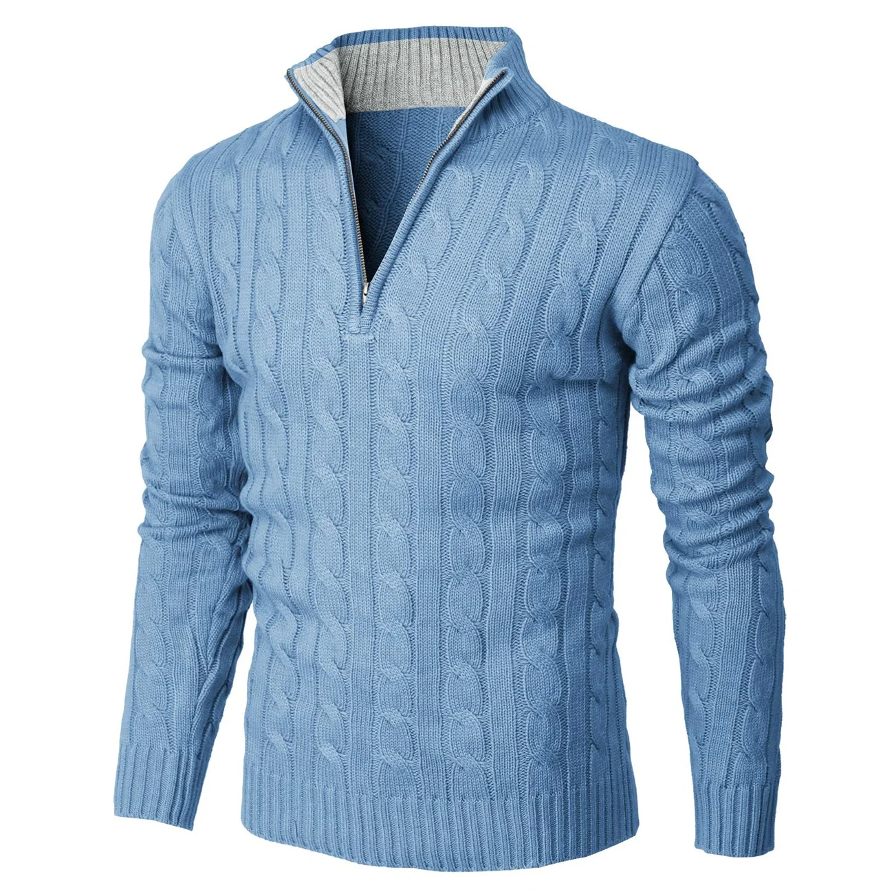 

Fashion Simple Men's Half Zip Golf Pullover Ribbed Cable Knit Sweater