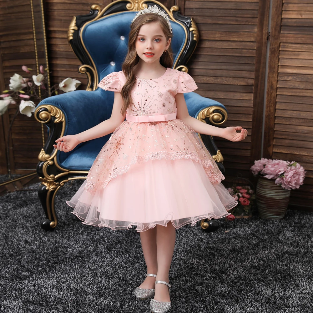 

Korean style Princess Dress for party child girl Sequin dress for little girls birthday lovely pink tutu dress for 2 years old