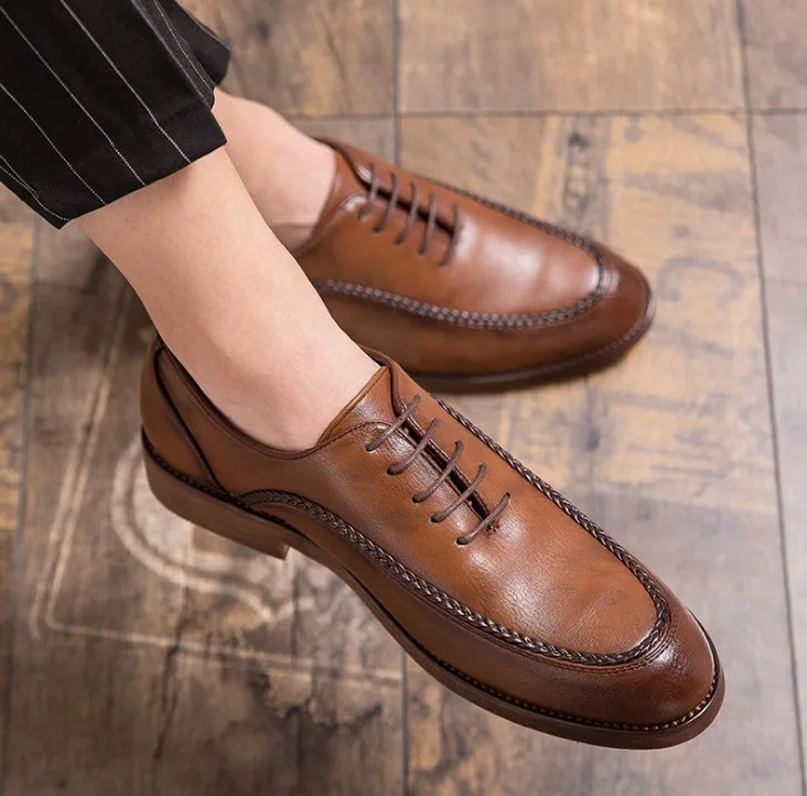 

Spring and summer new men's simple all-match leather shoes large size wholesale, Black,yellow