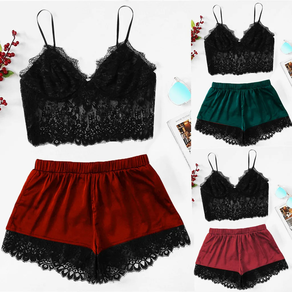 

Hot Girl Sexy Lace Temptation Bra Mature Transparent Woman Silk Shorts Two-piece Set Sexy Lingerie