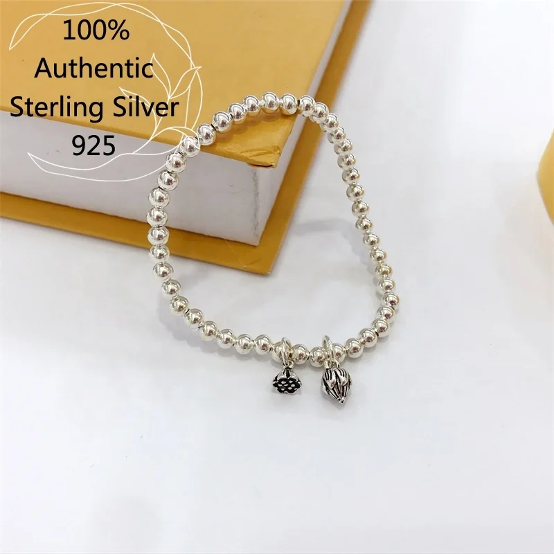 

S925 Jewerly 2021 Sterling 925 Silver Beads Elastic Antique PLotus Amulet Buddha Beads Bracelet Pulsera miyuki Elastic Brcelet