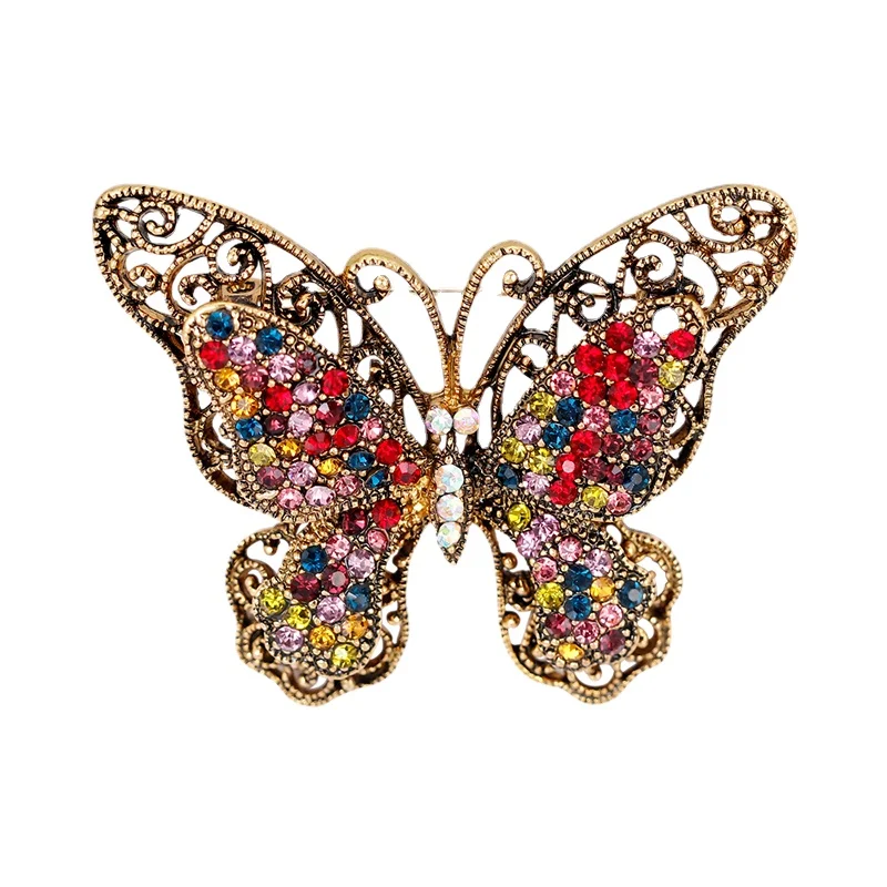 

Vintage Double Wings Butterfly Colorful Brooches Rhinestones Women Girls Brooch Pins Fashion Jewelry Wedding Accessories