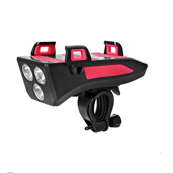 

Multi-function Bicycle Light USB Rechargeable LED Bike Headlight Bike Horn Phone Holder Cycling Light, Black/ red blue