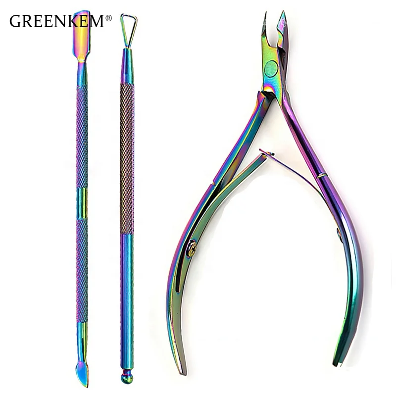 

GREENKEM 3Pcs Set Stainless Steel Nail Pedicure Tools Dead Skin Remover Trimmer Scissors Nails Cuticle Pusher Cuticle Nipper, Round nail cutter