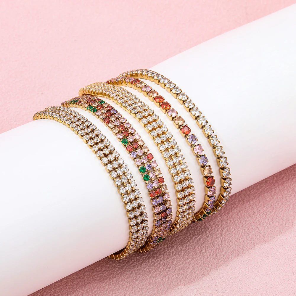 Joolim Luxury Tennis Charm Bracelet Waterproof & Tarnish-Free Colorful Zirconia Stainless Steel Fashionable Jewelry