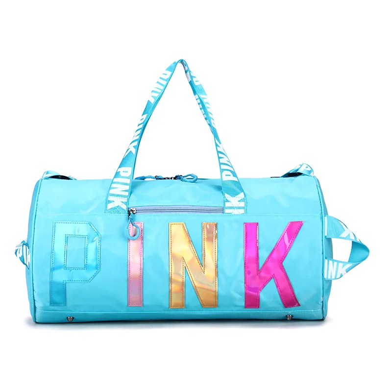 

2021 Custom Logo Plain Love Pink Inspired Fitness Bags Travel Duffle Sport Tote Foldable Gym Bag Custom Spend The Night Bag, Rose red, black, yellow, gray, green, orange, red, purple, blue, pink