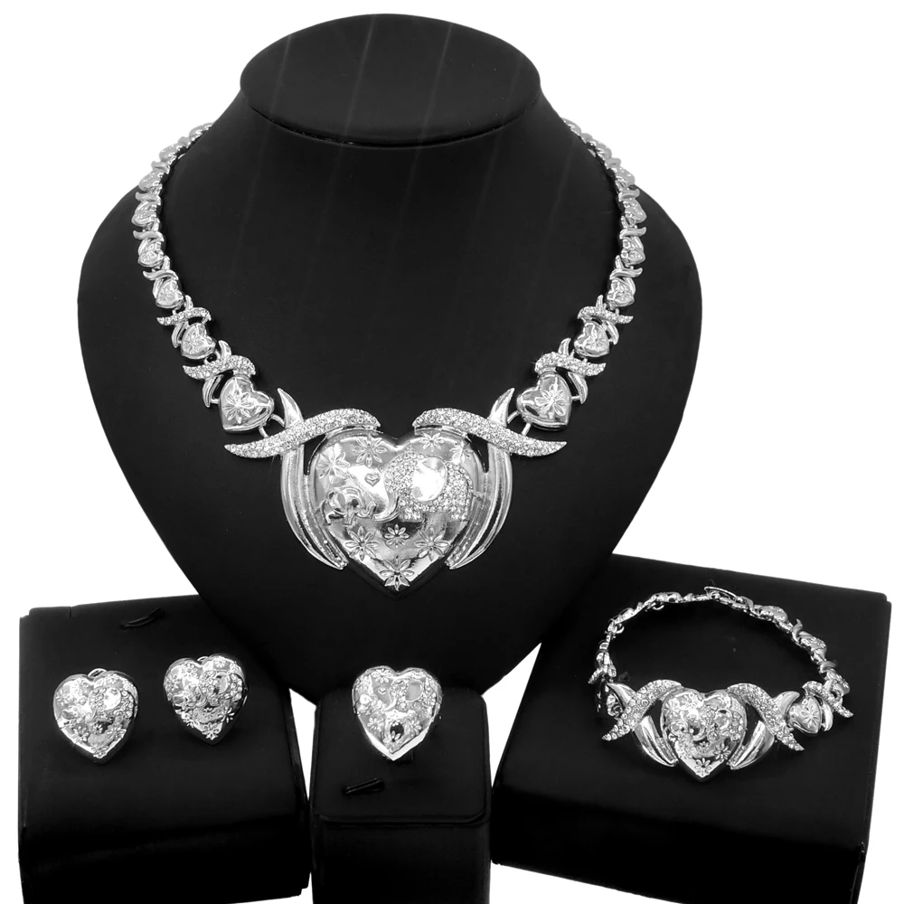 

Yulaili Very Big Heart Mom Xoxo I Love You Jewelry Sets Bridal Women Party Luxury Silver Color Jewelry Sets Mother's Gift Z0050
