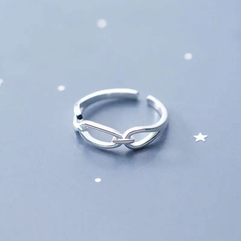 

high quality 925 sterling silver jewellery minimalist hollow chain adjustable open smooth women ring