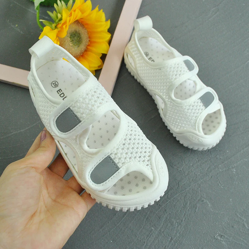 

grey kids shoes wholesale flat shoes knitted mesh fabric children's casual shoes for summer