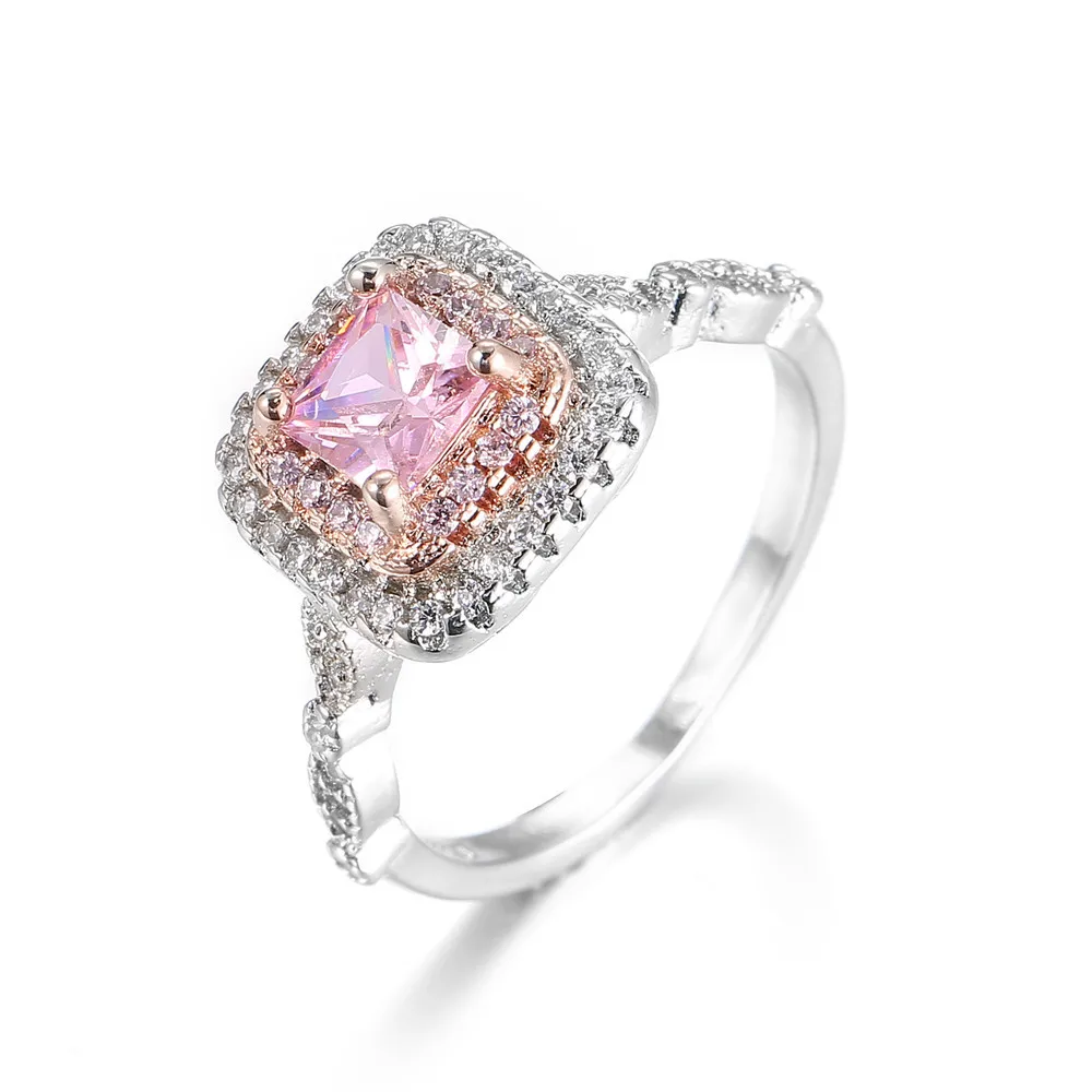 

Free Shipping Pink Gemstone Ring s925 Sterling Silver Gold Plated Ring Jewelry for Women Bling Diamond-like Engagement Bridal