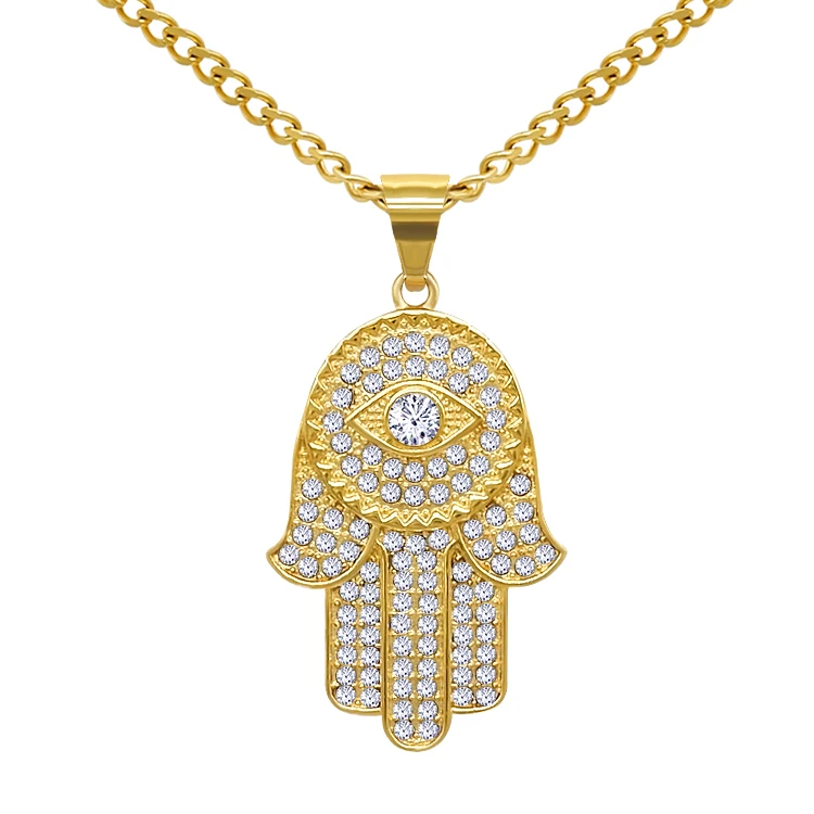 

Fatima Hand Stainless Steel zirconia hamsa gold plated Necklace jewelry