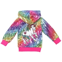 

Children Sequin Unicorn Jackets Girls Fashion Zipper Hooded Jacket Baby Party Christmas Sparkle Coat