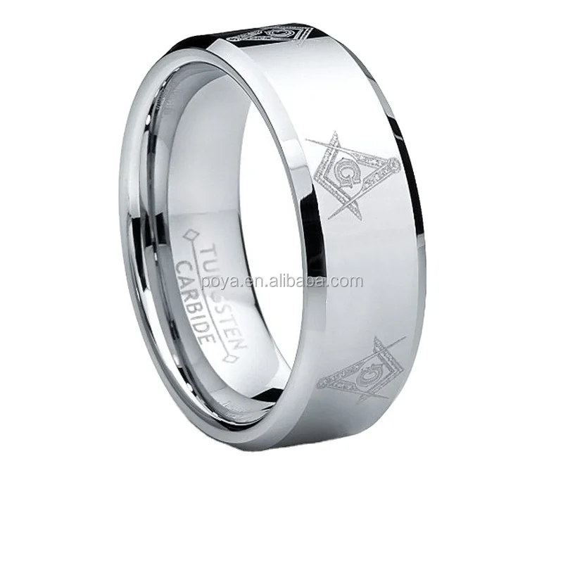 

POYA Jewelry 8mm Freemason Masonic Tungsten Carbide Ring Men's Bands