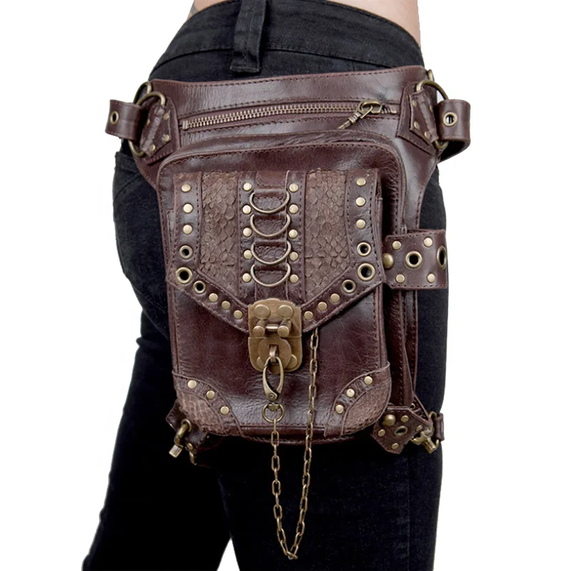 

New Style Fashion Retro Punk Brown Belt Bag Leather Leg Bag, Accept customized