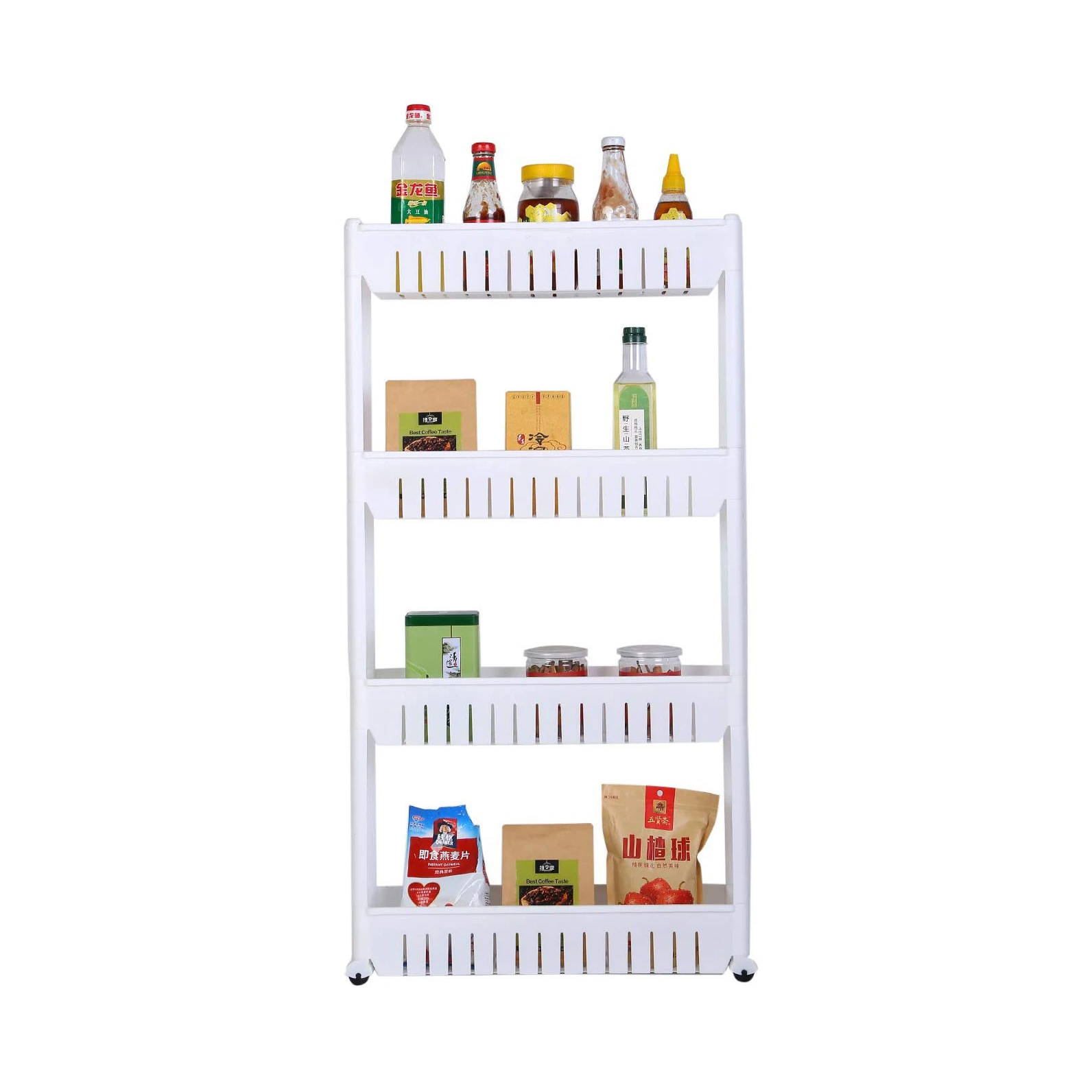 Slim Storage 3 Tier Slideout Tower Pull Out Pantry Shelves Cart For