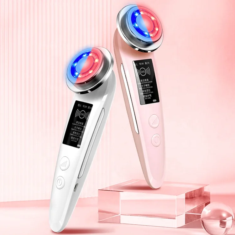 

Skin Tightening Device Neck Massager 3 Color Led Photon Rf Beauty Vibrating Facial Massage Machine For Face Lifting, White,pink