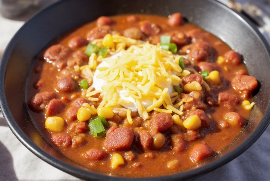 Boilermaker chili served with cornbread, cheese, and sour cream at a Purdue University football tailgate