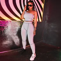 

Streetwear One Shoulder Crop Top Women Tracksuit Neon Fitness Sports Suit Casual High Waist Bandage Vintage Ladies Two Piece Set