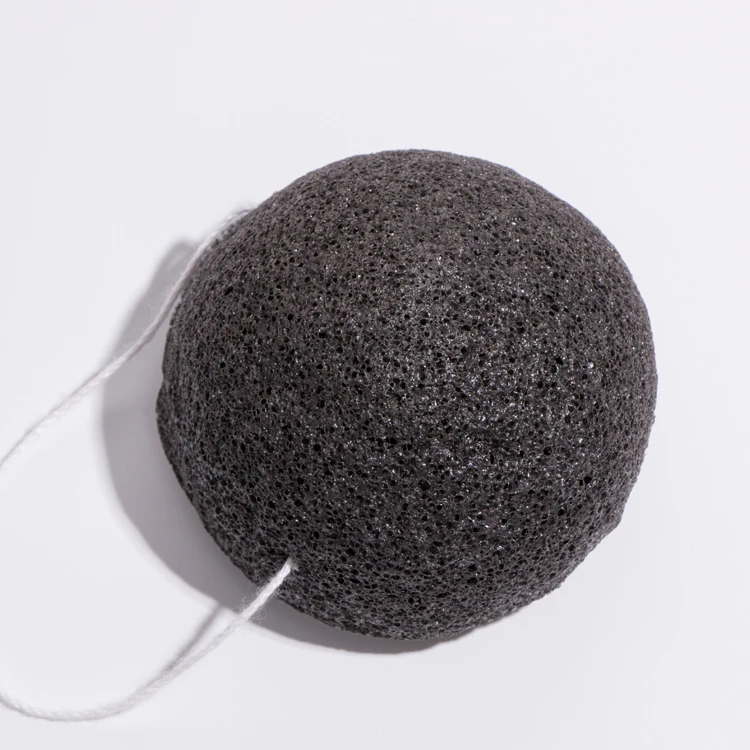 

custom 100% japan facial bamboo charcoal grout loofah half ball shape konjac sponge facial puff natural facial exfoliating, Green, red, blue, black etc